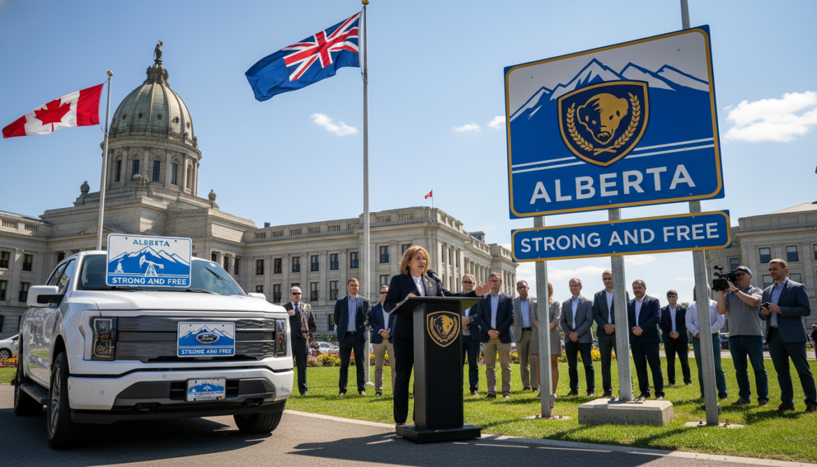 Alberta launches Strong and Free licence plate and replaces welcome signs
