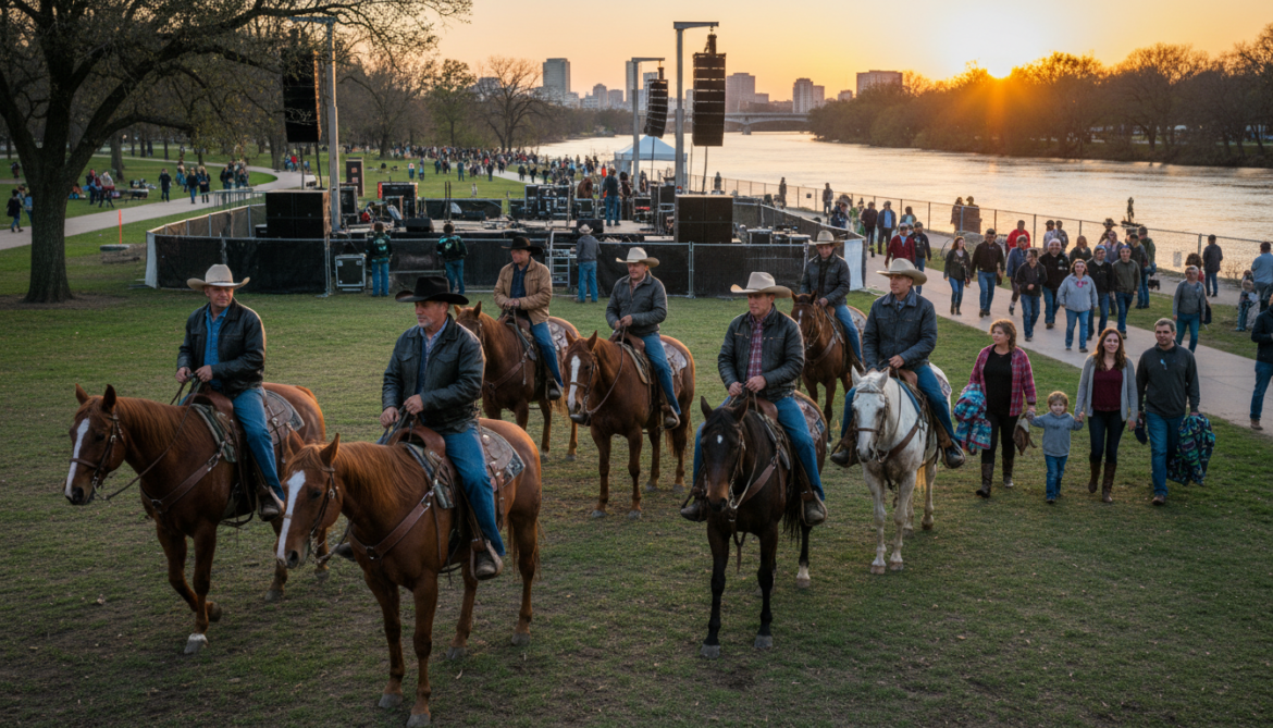 Ranchers Ride Through Riverfront Park After Local Country Concert