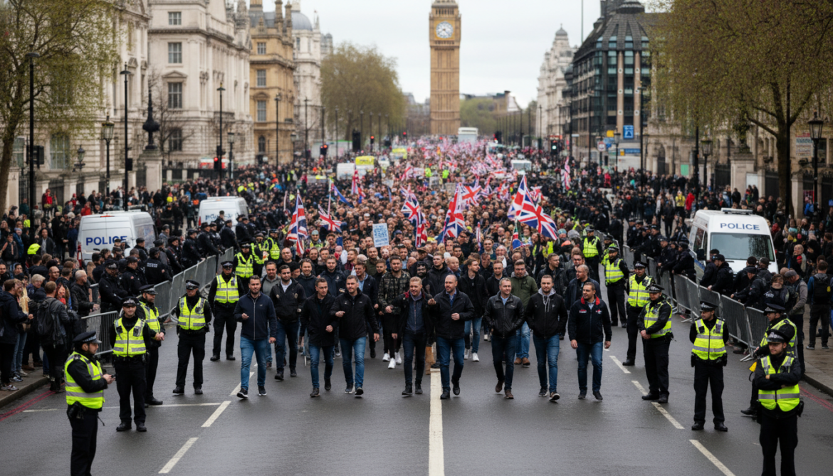 Tommy Robinson supporters march in London as 4,000 police mobilize