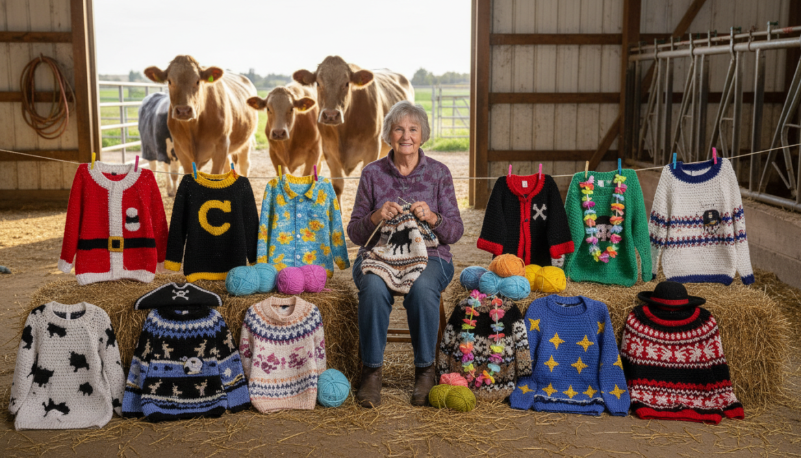 Vulcan County Farmer Crochets 12 Themed Sweaters for Retired Cow Calendar