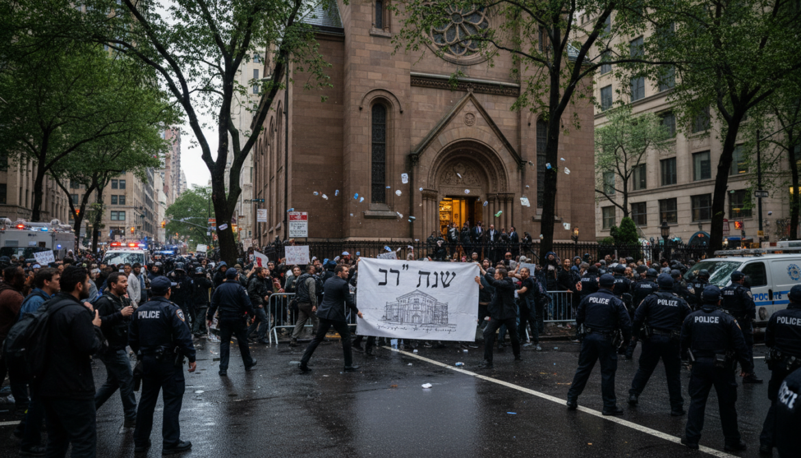 Manhattan synagogue hosts Israeli settlement sales event as hundreds clash with police