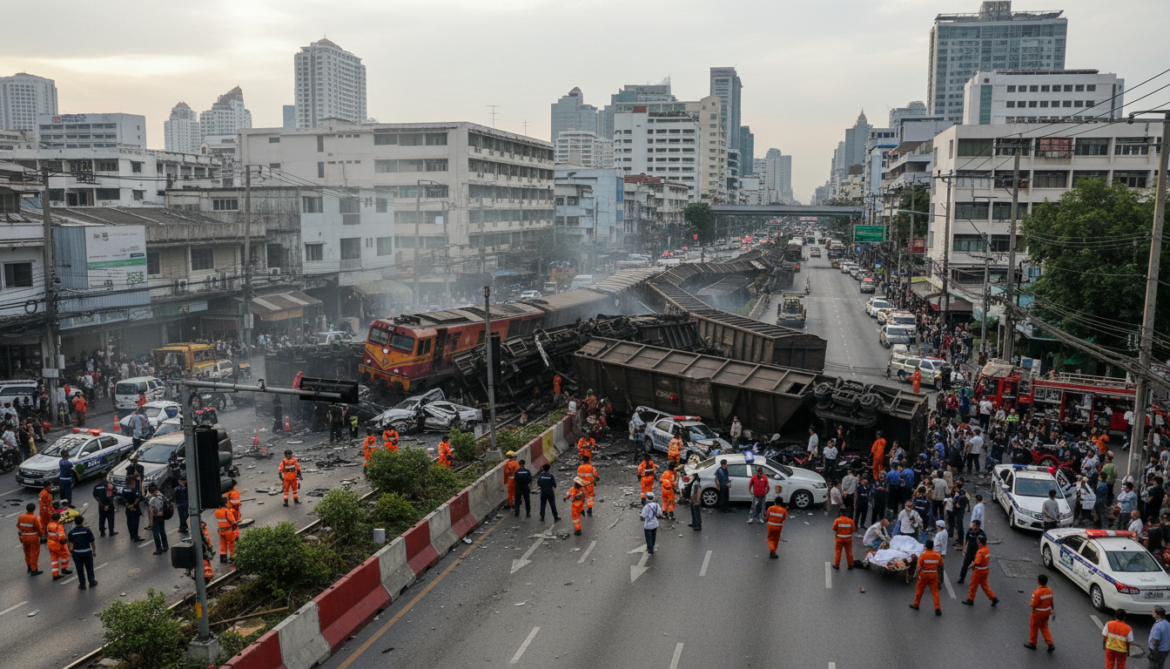Bangkok Freight Train Crashes into Busy Road and Kills at Least Eight