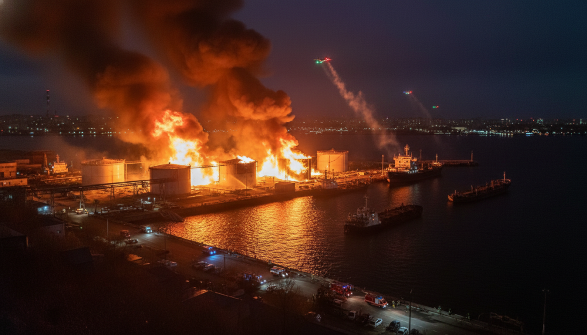Ukraine launches coordinated drone strikes on Russian energy infrastructure, Taganrog port ablaze