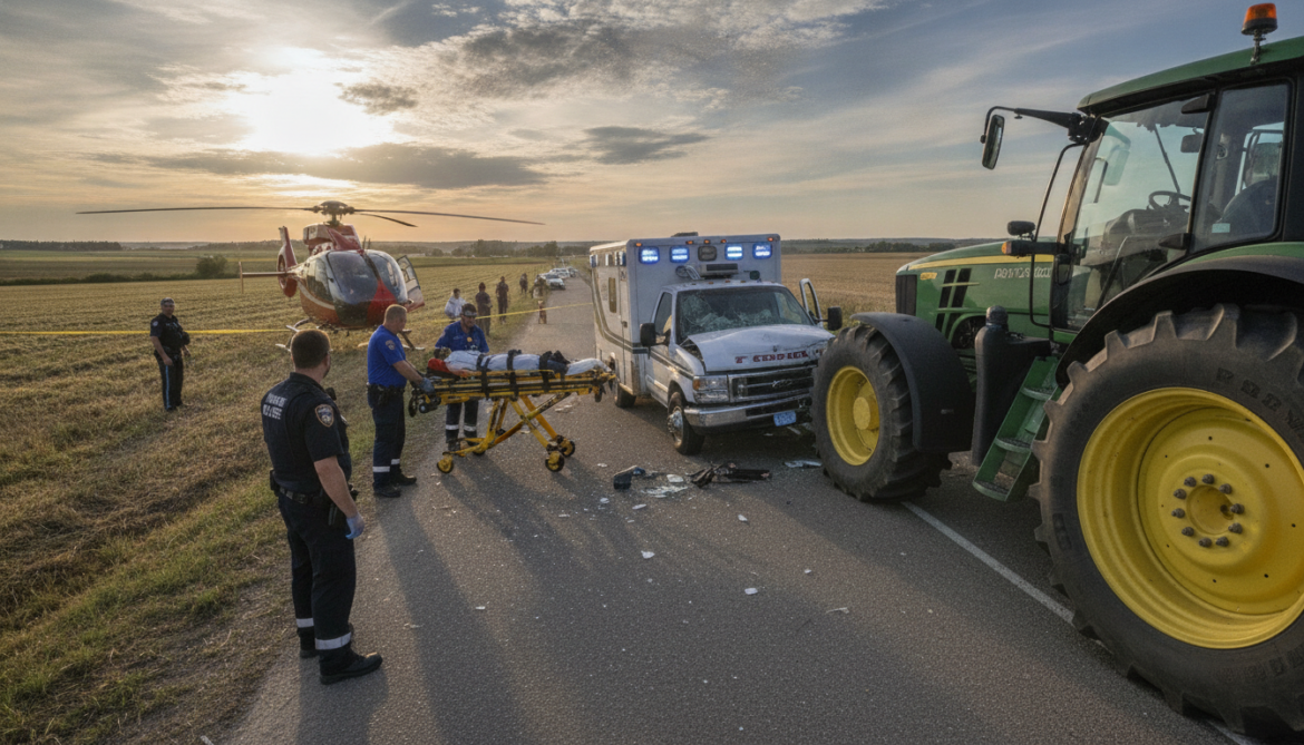 Ambulance Crashes Into Tractor Near Beiseker and Patient Airlifted in Critical Condition