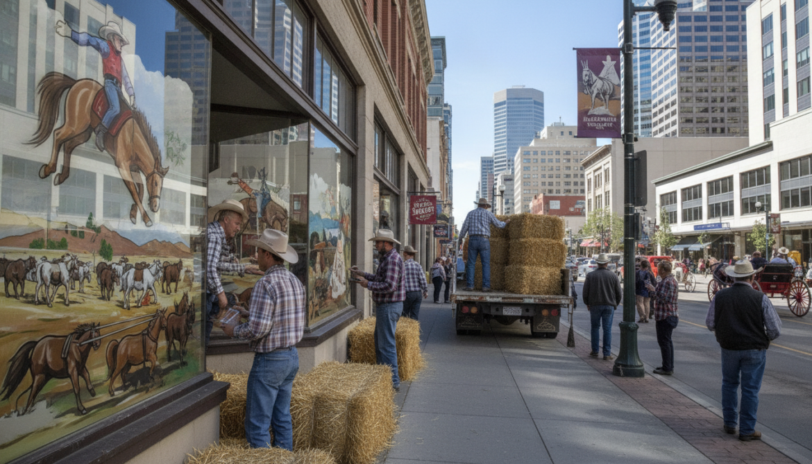 Calgary Stampede Readies City as Businesses Paint Windows and Set Hay Bales