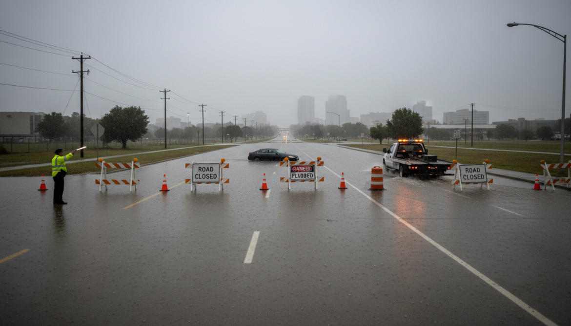 Flooded roads prompt closures and warnings as standing water risks stalling vehicles
