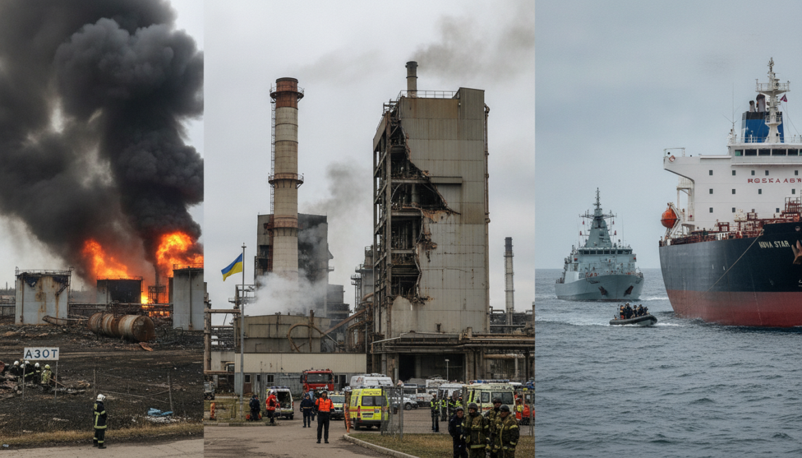 Ukraine strikes Russian oil depot and Azot plant as UK intercepts tanker