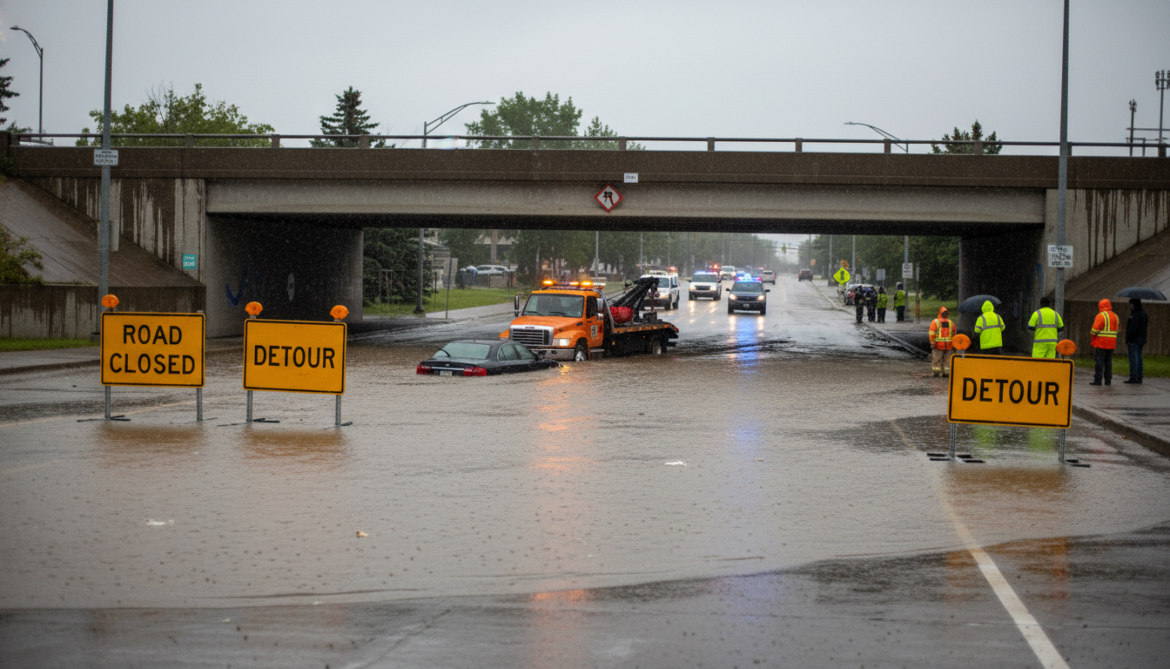 Yellowhead Trail closed after heavy rain floods underpasses between 97 and 124