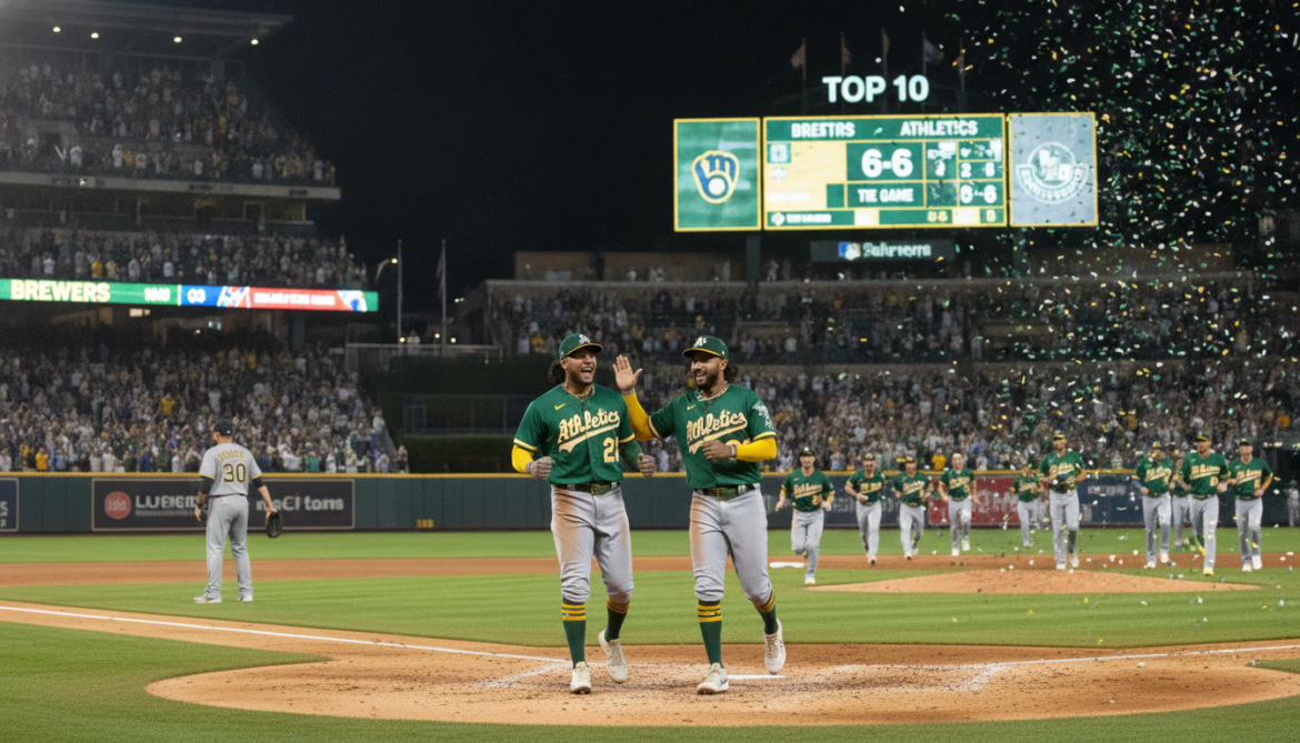 Athletics duo Kurtz and Rooker hit back-to-back homers to tie Brewers in 10th