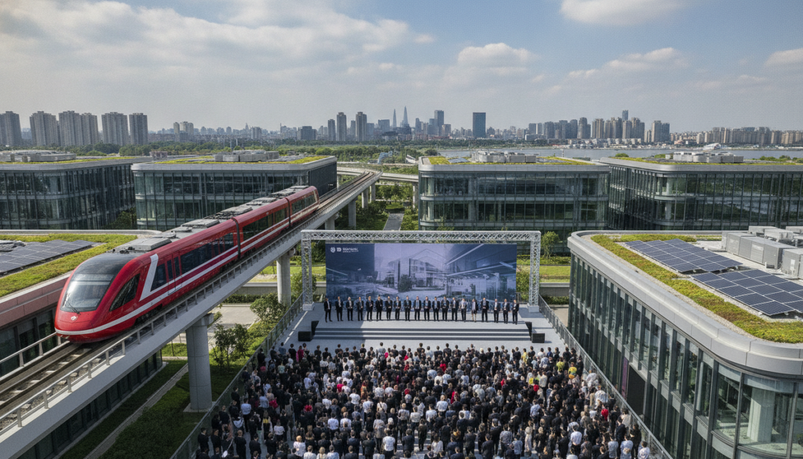 Huawei launches Shanghai research and development campus with Swiss red shuttle train