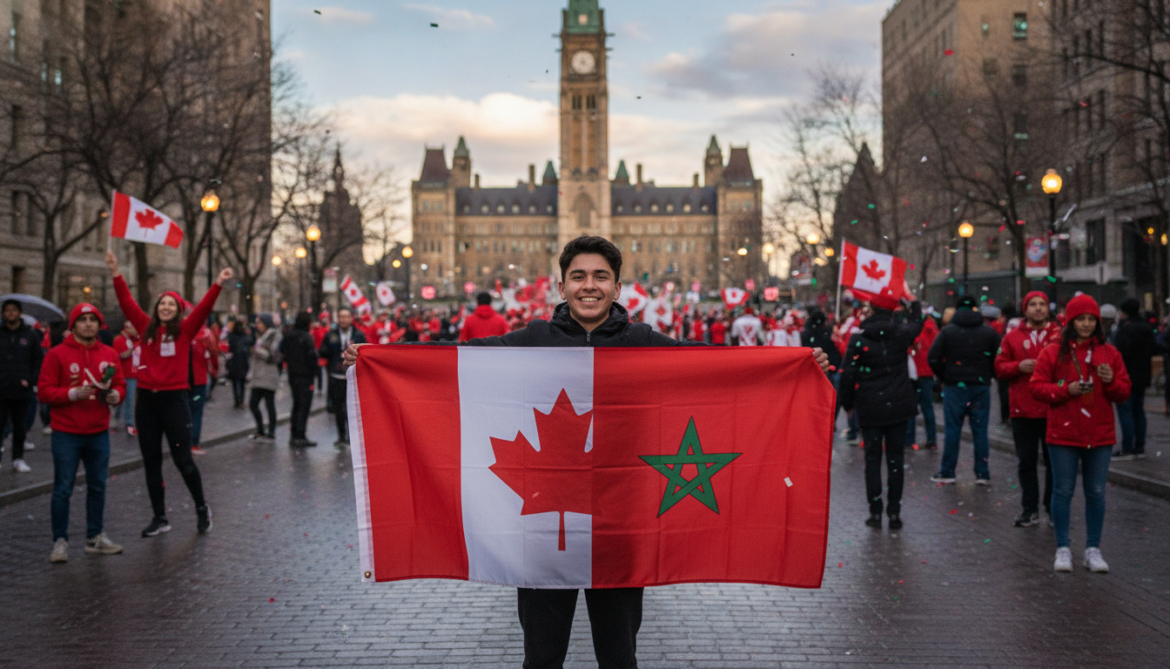 Canadian-Moroccan fan in Ottawa unites Canada and Morocco with combined flag