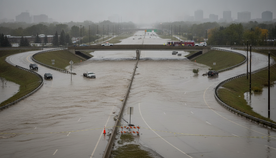 North Edmonton flooding shuts Yellowhead Trail and multiple on-ramps