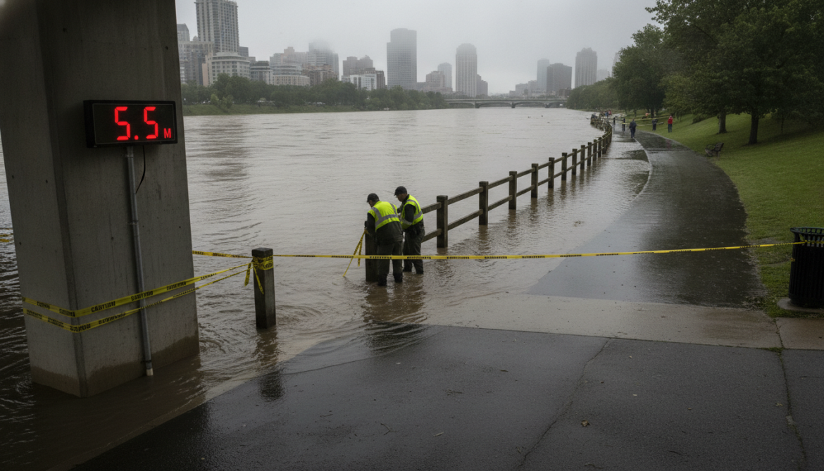 River levels hitting 5.5 metres prompt safety checks on low-lying trails
