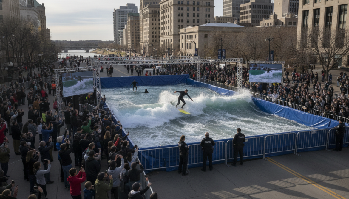 Urban surfing debuts in prairie city with downtown skyline backdrop
