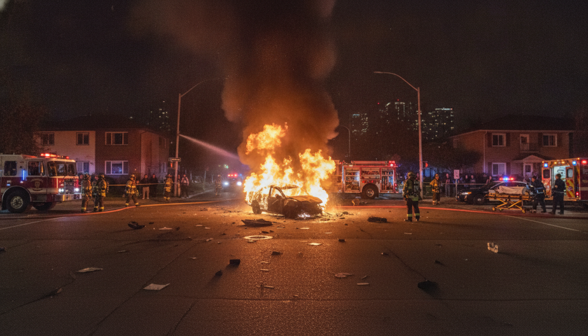 Vehicle collision ignites fire at 132 Avenue and 82 Street, resident dead