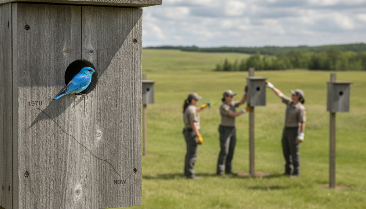 Mountain bluebird numbers drop 60% since 1970 as Alberta launches nest-box campaign