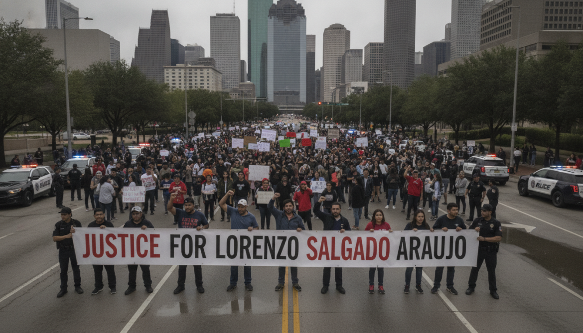 Houston protesters demand justice for Lorenzo Salgado Araujo after ICE shooting