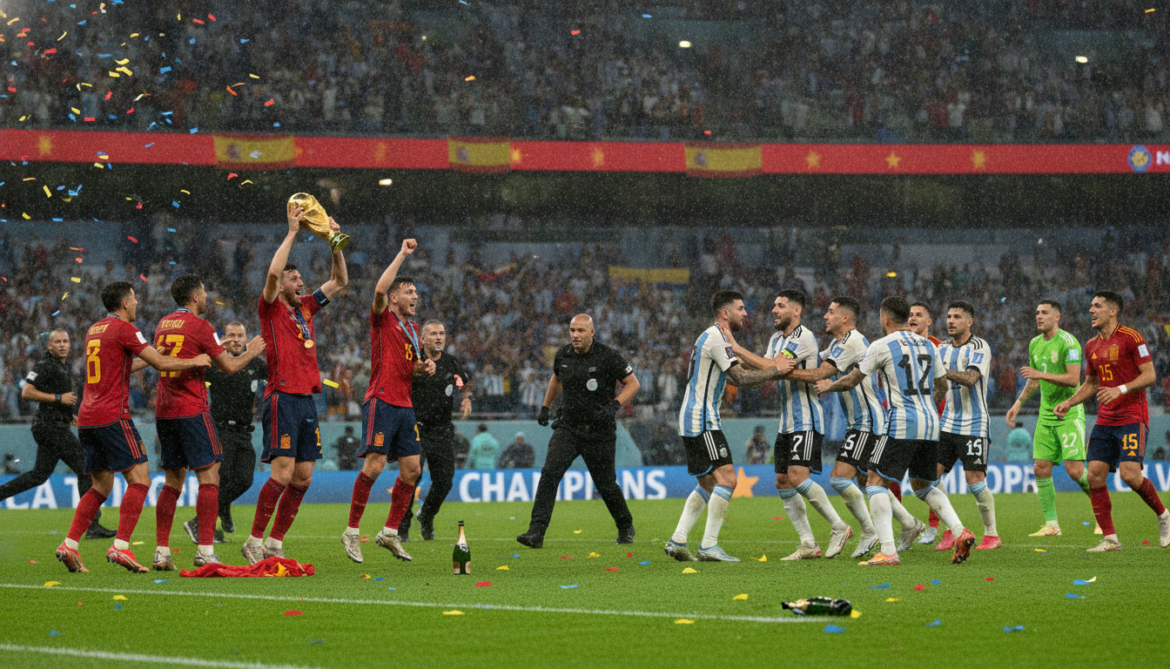 Spain's World Cup celebration marred as Argentina players clash after final