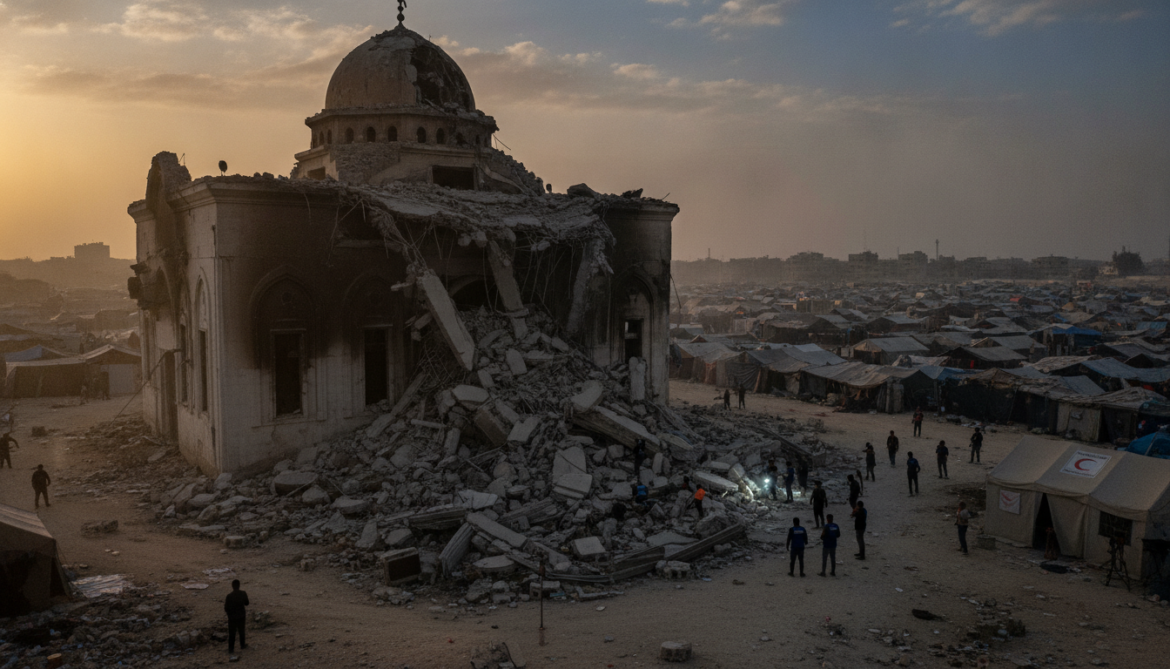 Gaza City mosque struck by Israeli military near displaced camp no casualties reported