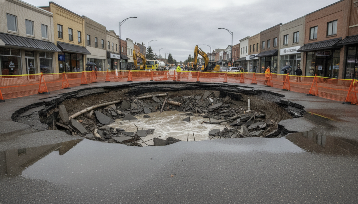 Bowness Road sinkhole from water main break forces 20 businesses offline