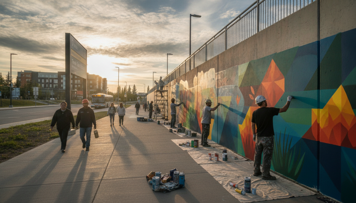 Thickwood Transit Station mural project begins as artists transform retaining walls