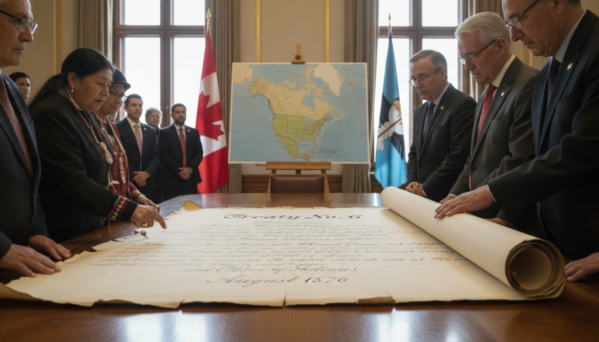 Treaty 6 of 1876 defined land sharing and enabled creation of Alberta and Saskatchewan