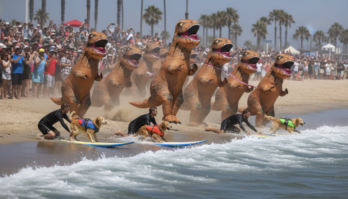 Ocho event showcases dog surfing and T-Rex racing spectacle