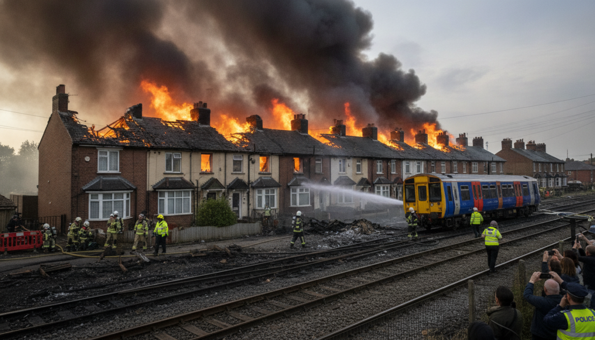 Stourbridge wildfire sets alight six homes and halts local rail services