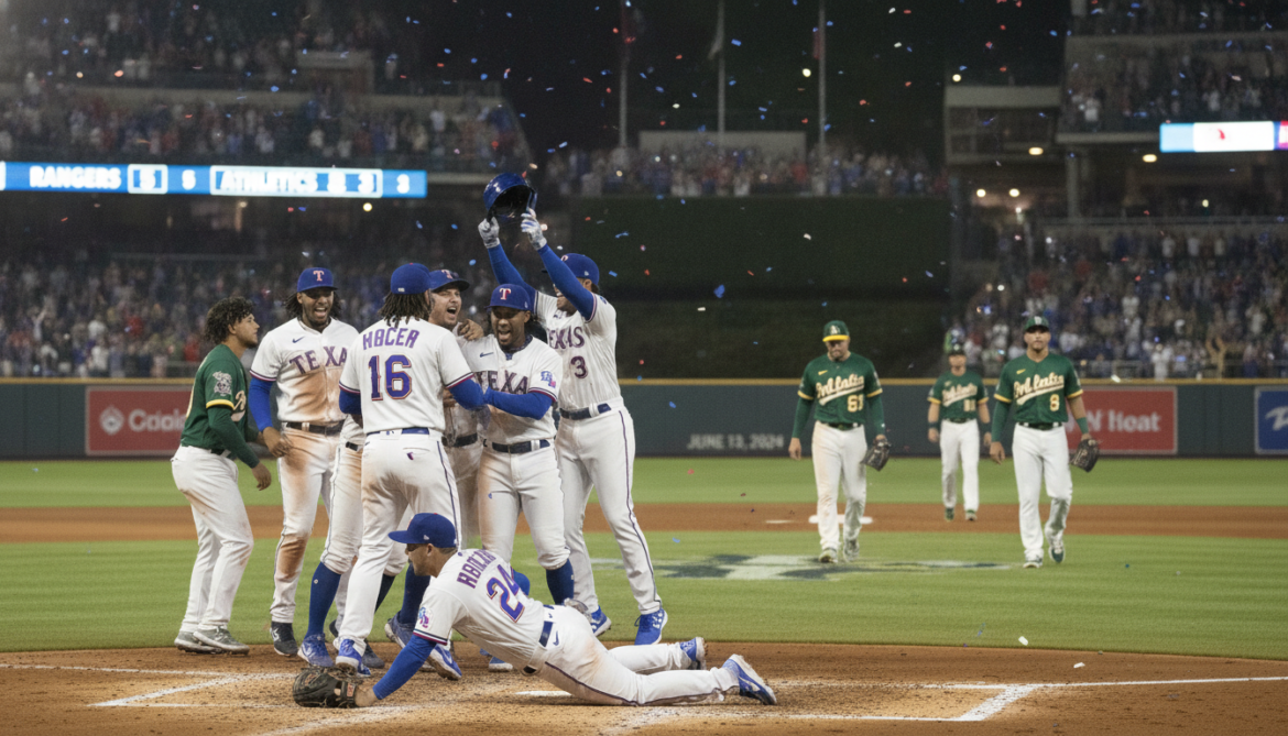 Rangers defeat Athletics 5-3 as late rally seals victory