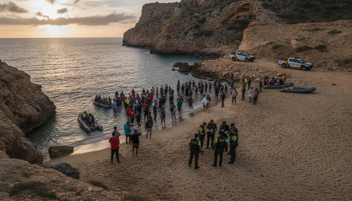 Migrants arrive at Cala Del Barco beach as Civil Guard locates 62
