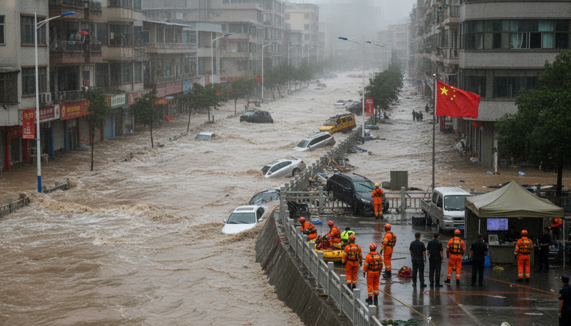 Eastern China flooding sweeps cars away and forces highest emergency response